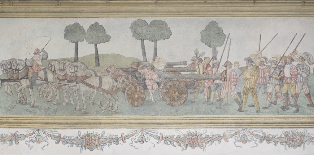 fryz podstropowy z przedstawieniem średniowiecznego wojska