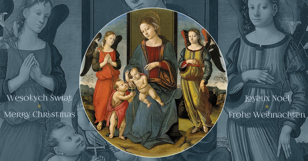 obraz przedstawiający Matkę Boską z Dzieciątkiem, św. Janem i aniołami