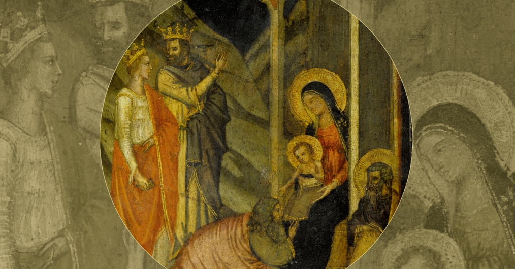 fragment starego obrazu z pokłonem Trzech Króli