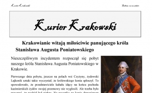 strona z gazety konkursowej, teksty, grafika przedstawiająca portret króla Stanisława Augusta Poniatowskiego