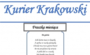 strona z gazety konkursowej, teksty, grafika przedstawiająca dawny Kraków