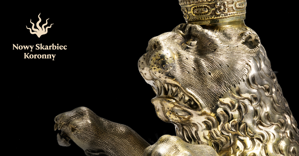 fragment figurki lwa (głowa) wykonanej ze srebra