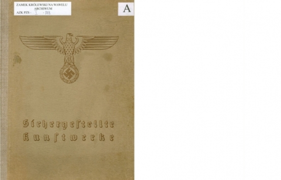 okładka katalogu w beżowym kolorze, czarne napisy i emblemat hitlerowski