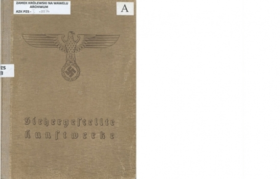 okładka katalogu w beżowym kolorze, czarne napisy i emblemat hitlerowski