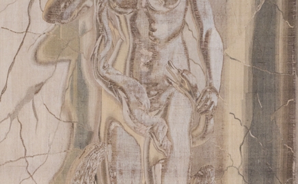 fragment gobelinu przedstawiający flecistę