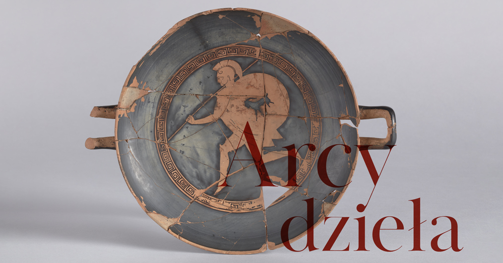 Ceramiczne, starożytne naczynie z wizerunkiem biegnącego mężczyzny.