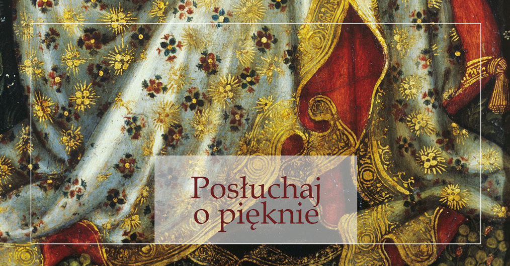 fragment szaty zdobionej złotymi ornamentami i kwiatami