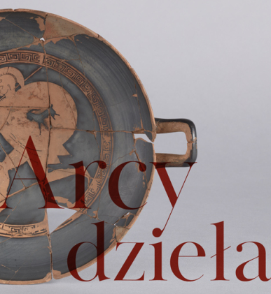 Ceramiczne, starożytne naczynie z wizerunkiem biegnącego mężczyzny.