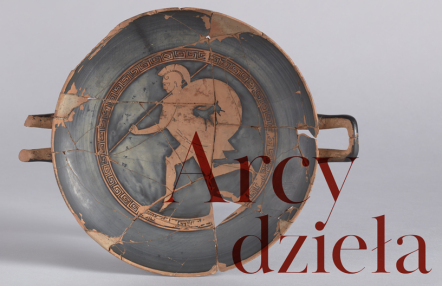 Ceramiczne, starożytne naczynie z wizerunkiem biegnącego mężczyzny.