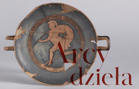 Ceramiczne, starożytne naczynie z wizerunkiem biegnącego mężczyzny.