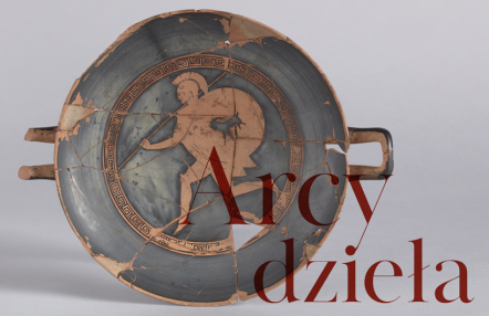 Ceramiczne, starożytne naczynie z wizerunkiem biegnącego mężczyzny.