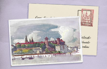 pocztówka z malowanym widokiem Wawelu