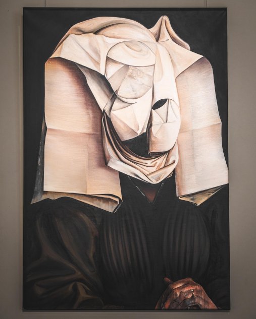 Ewa Juszkiewicz, Bez tytułu / według Rogiera van der Weydena, 2012, olej, płótno, 140 × 90 cm, Kolekcja Sztuki Galerii Bielskiej BWA