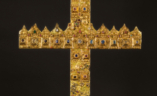 Cross  - gold, silver, rubies, sapphires, amethysts, emeralds, chrysoberyls, topazes, coral, pearls, wood, niello, enamel