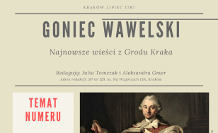 strona z gazety konkursowej, teksty, grafika przedstawiająca portret króla Stanisława Augusta Poniatowskiego