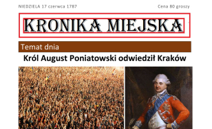 strona z gazety konkursowej, teksty, grafika przedstawiająca portret króla Stanisława Augusta Poniatowskiego