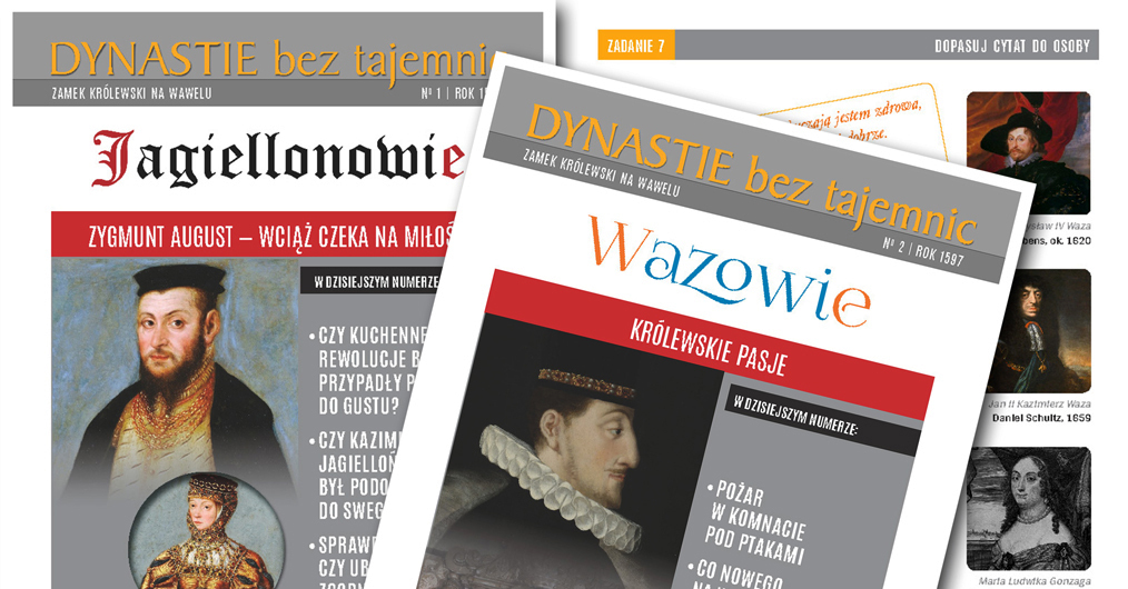 Okładki gazet o tematyce królów z dynastii Wazów i Jagiellonów.