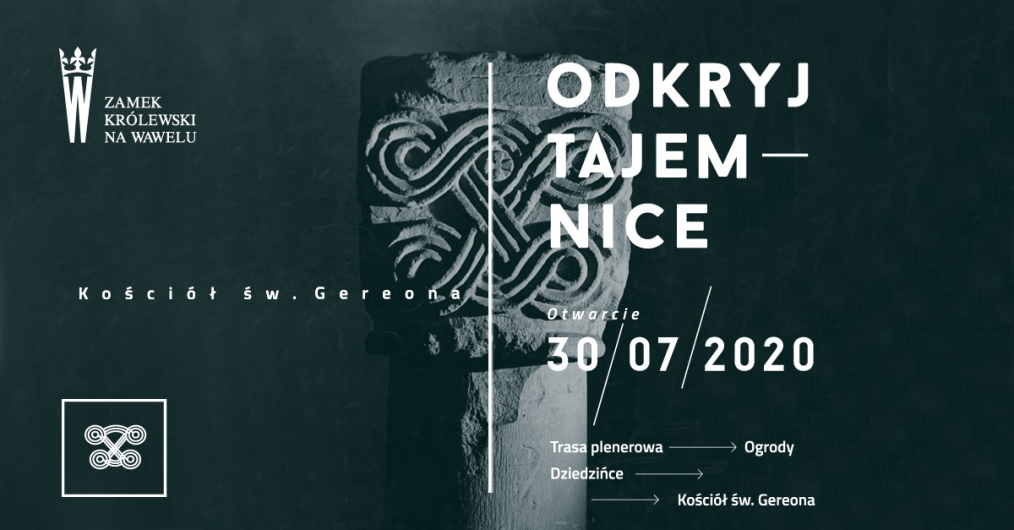 infografika wydarzenia, w tle romańska kolumna z plecionką, napis Odkryj Tajemnice