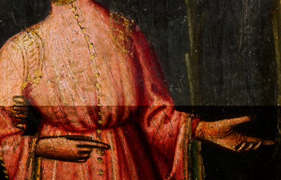 portret dwóch kobiet, osoba z prawej pokazuje gestem dłoni kierunek w prawo